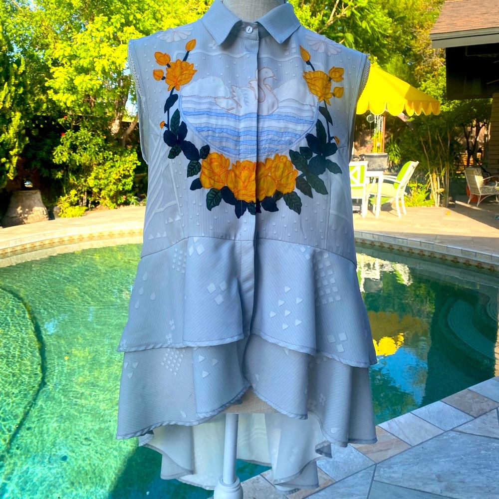 Anthropologie Sleeveless Blue Swan Blouse